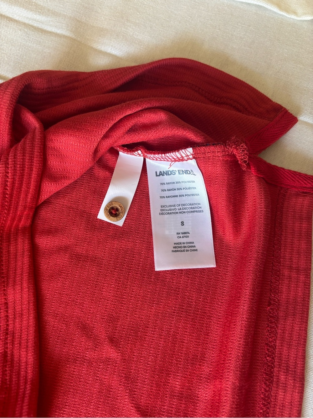 Lands' End Men's Bright Red Short-Sleeve Henley - Picture 4 of 6